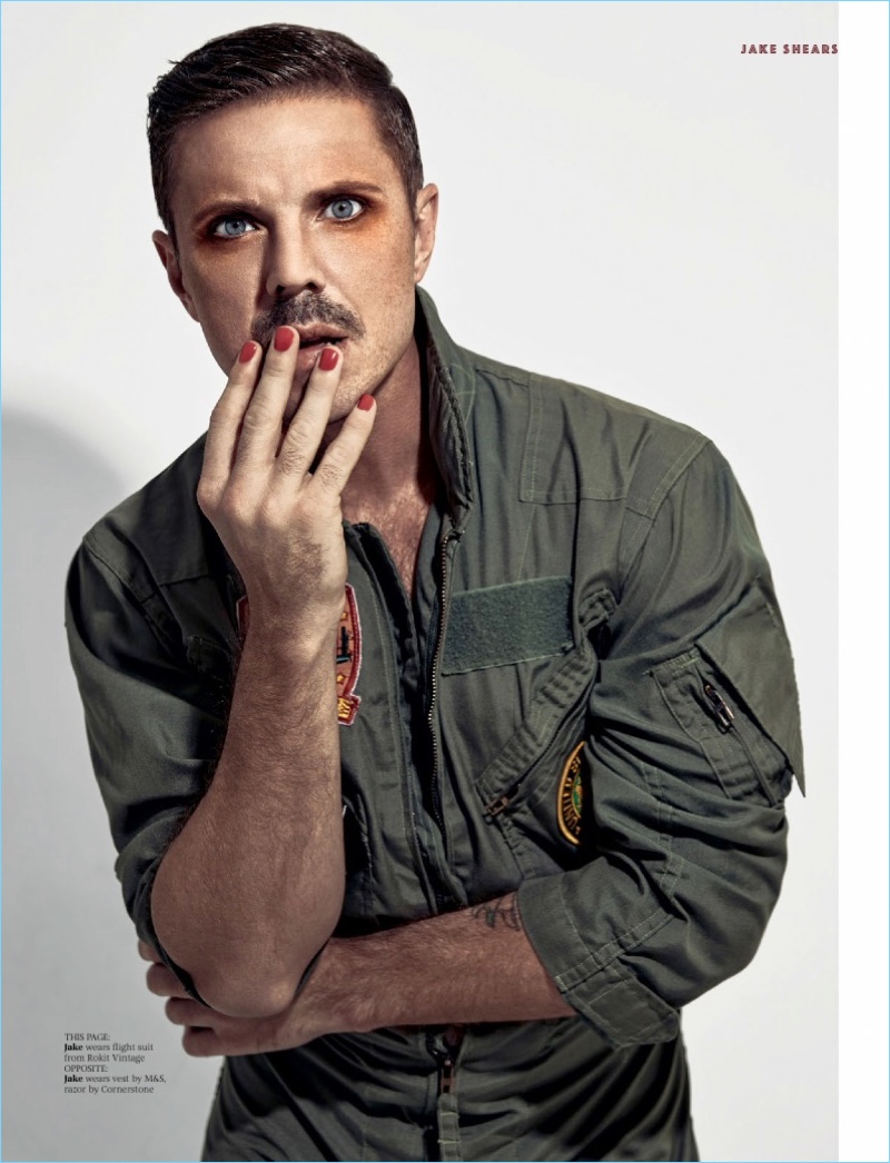 Channeling a military edge, Jake Shears rocks a Rokit Vintage flight suit.