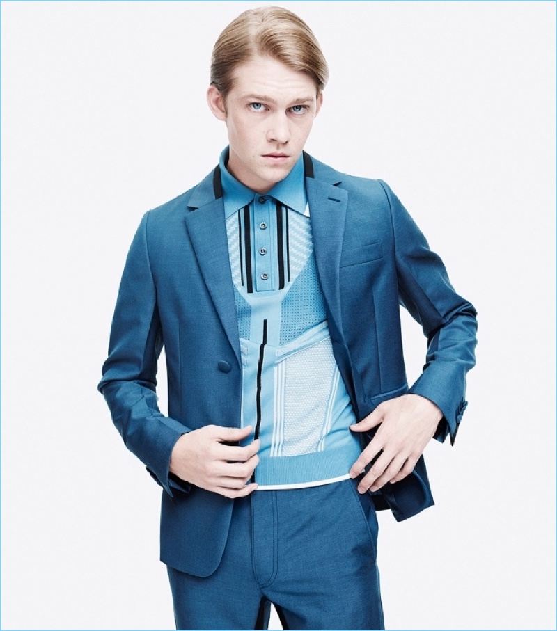 Actor Joe Alwyn dons a blue suit for Prada's spring-summer 2018 campaign.