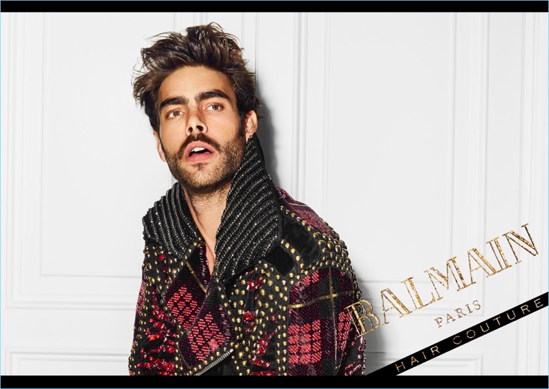 An Le photographs Jon Kortajarena for the campaign of Balmain Hair Couture.