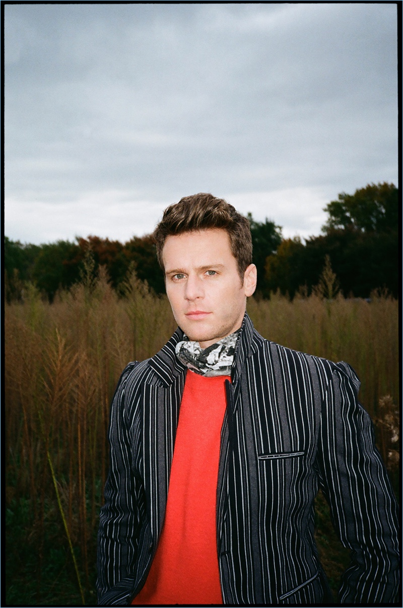 Jonathan Groff wears a Vivienne Westwood shirt and jacket with a H&M sweater.