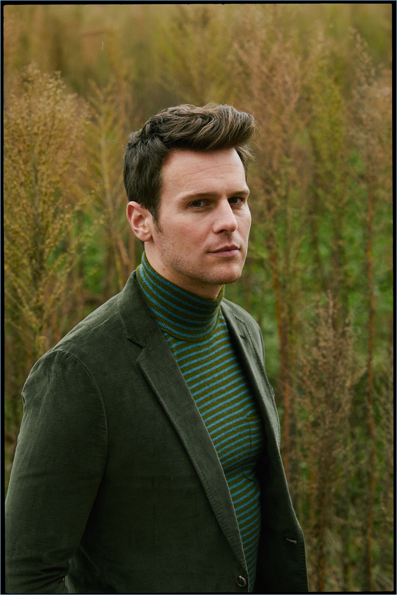 Making a case for green, Jonathan Groff wears a look from Todd Snyder.