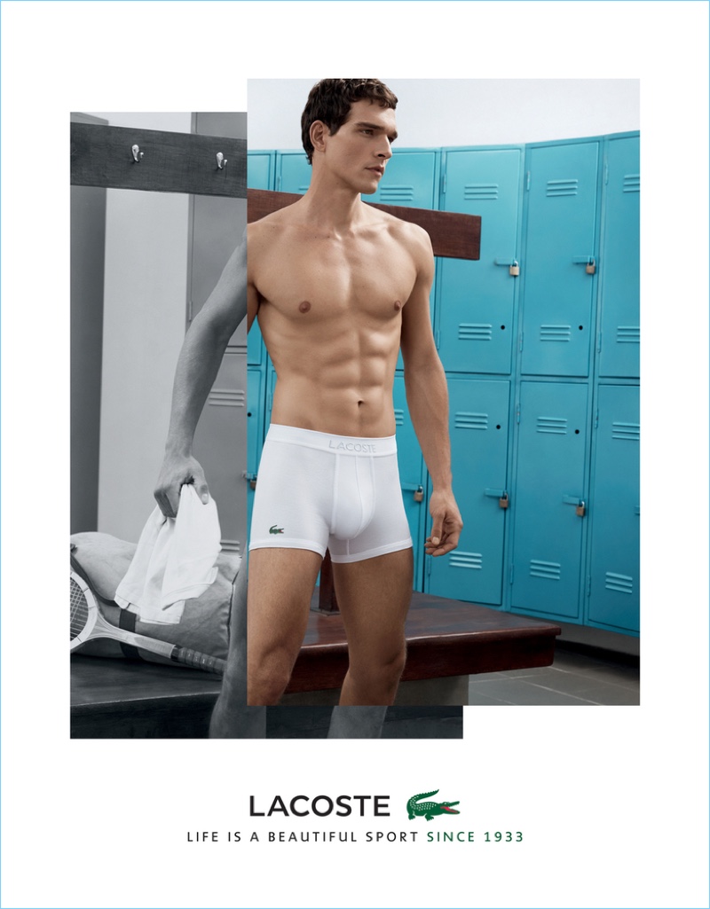 Brazilian model Alexandre Cunha stars in Lacoste's fall-winter 2017 underwear campaign.