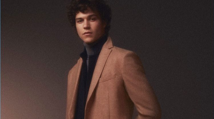 Miles McMillan dons camel and black tones for Massimo Dutti.