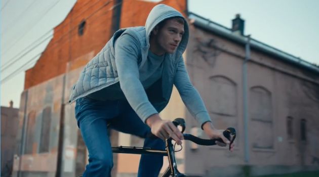 Express Champions Comfort with Its Slim Tough Jeans American model Matthew Noszka rides a bike in Express' Tough denim jeans.