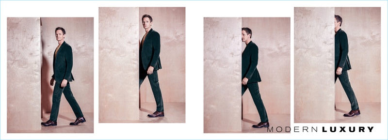 Going formal, Neil Patrick Harris wears a velvet suit jacket and pants by Todd Snyder. Harris also dons an Etro sweater and To Boot New York shoes. » Neil Patrick Harris Covers Modern Luxury, Talks Count Olaf Going formal, Neil Patrick Harris wears a velvet suit jacket and pants by Todd Snyder. Harris also dons an Etro sweater and To Boot New York shoes.