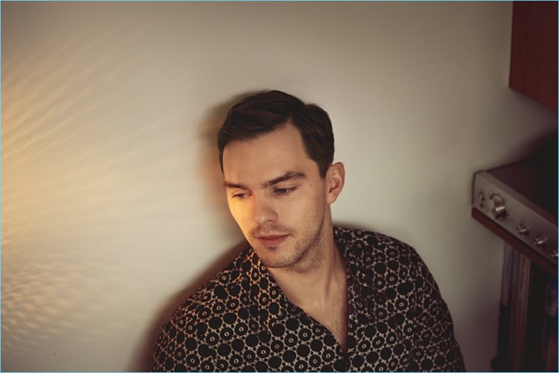 Actor Nicholas Hoult dons a Dries Van Noten shirt.