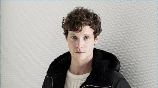 Theory Unveils Its Holiday '17 Gift Guide Matthew Hit sports a Theory cable-knit sweater and sherpa-lined jacket. He also wears Theory’s stretch wool pants.