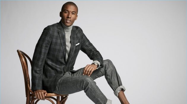 Todd Snyder Unveils Holiday Weekend Style + Black Friday Deal Dressed for dinner, Claudio Monteiro wears a Todd Snyder Black Label check sport coat. The top model also sports a Todd Snyder turtleneck and denim jeans. Alden dress shoes complete Claudio’s look.