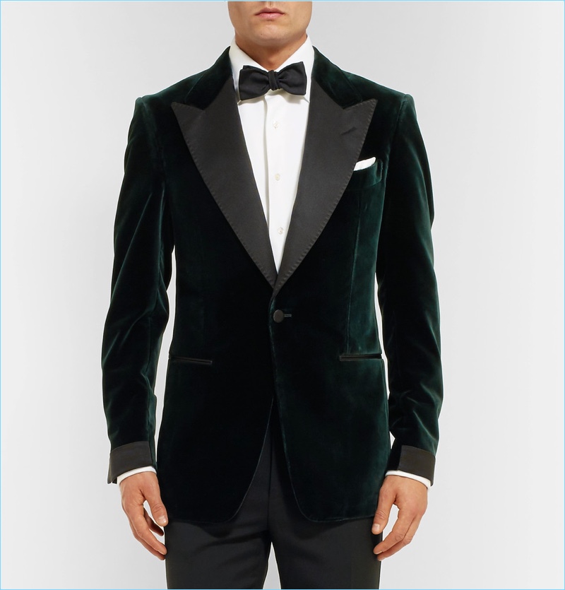 Tom Ford Icon Dark-Green Shelton Slim-Fit Grosgrain-Trimmed Velvet Tuxedo Jacket