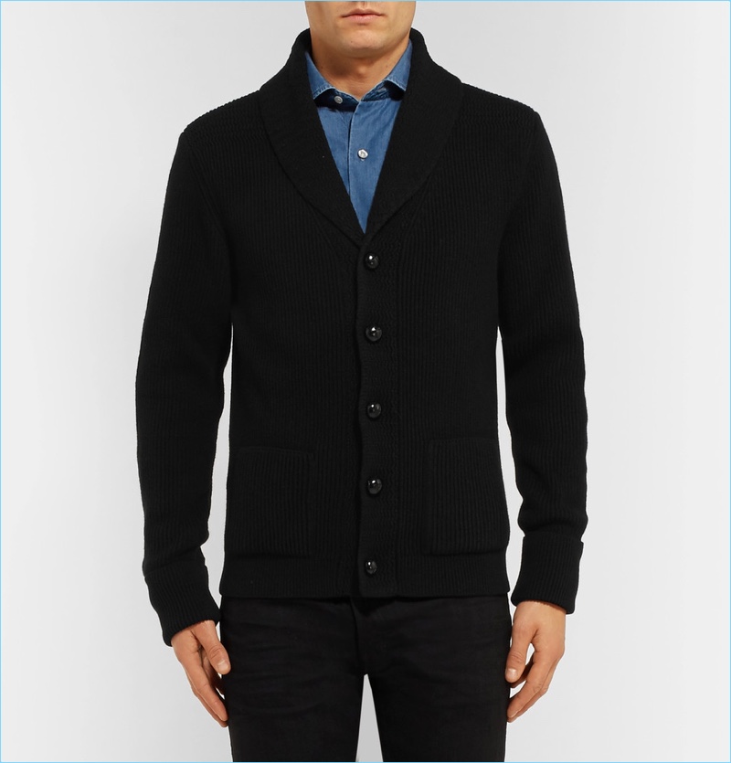 Tom Ford Icon Shawl-Collar Ribbed Cashmere Cardigan