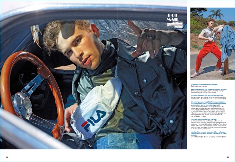 Connecting with Seventeen México, Tommy Dorfman sports an Elwood shirt with Ralph Lauren pants and Vans shoes.