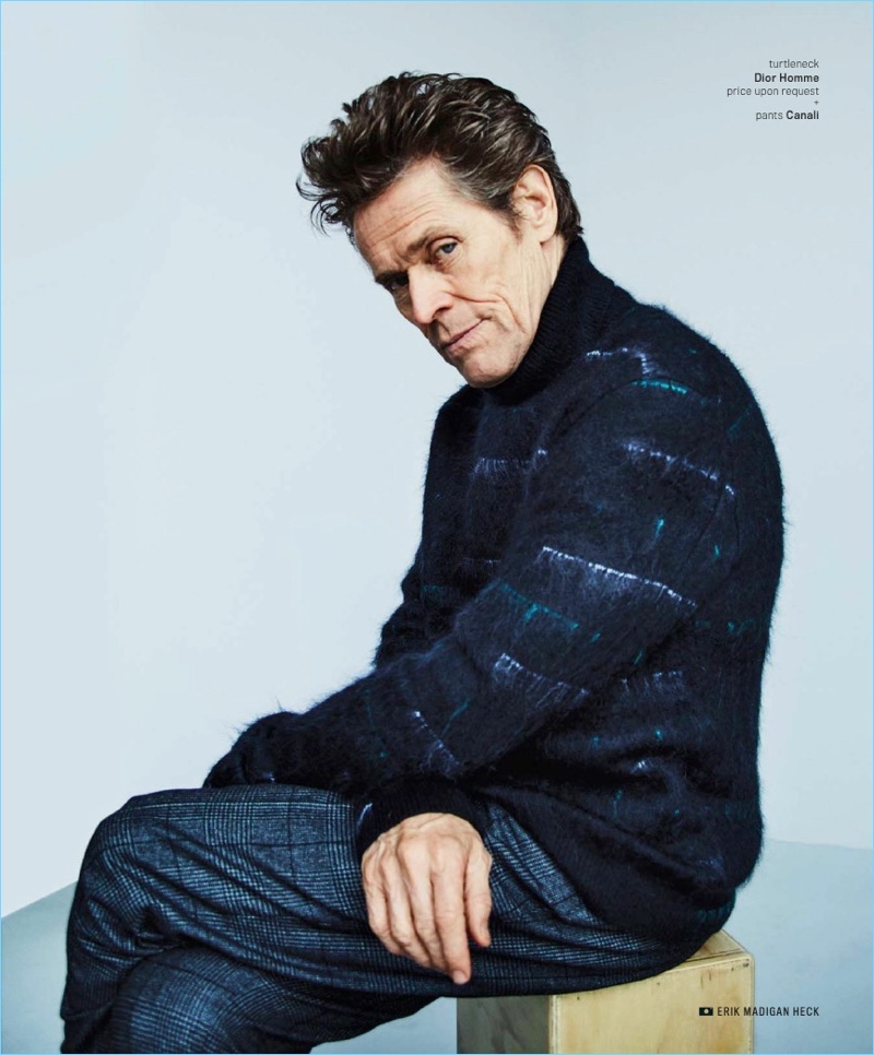 Connecting with GQ Style, Willem Dafoe wears a Dior Home turtleneck with Canali trousers.