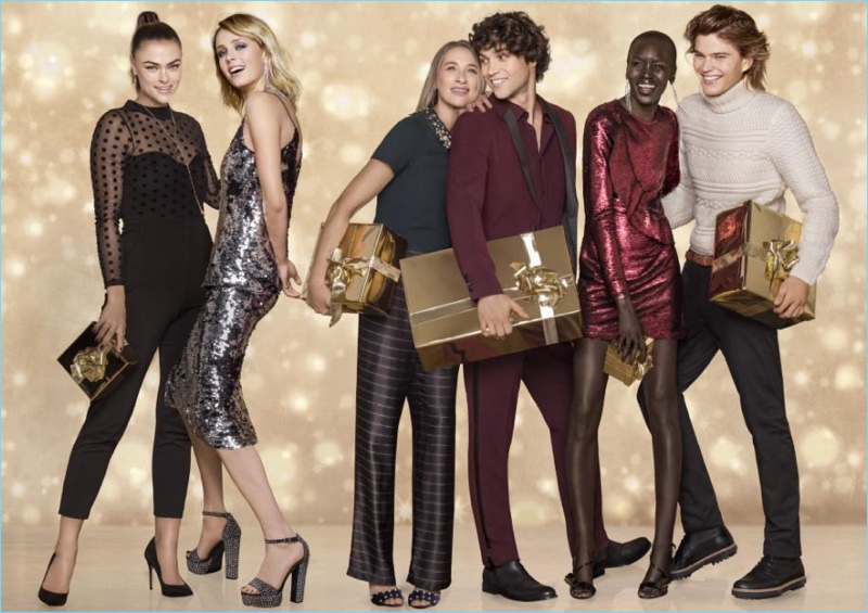 Models Myla Dalbesio, Edie Campbell, Kristina de Coninck, Miles McMillan, Alek Wek and Jordan Barrett star in Zalando's holiday 2017 campaign.