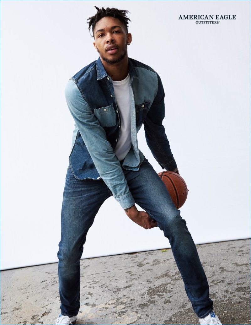 Basketball player Brandon Ingram stars in American Eagle's fall-winter 2017 denim campaign.