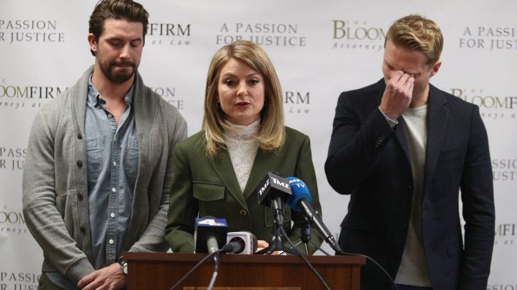 Mark Ricketson, attorney Lisa Bloom, and Jason Boyce pictured at a press conference.