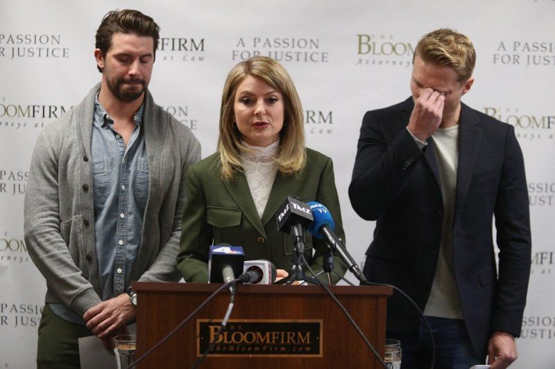 Mark Ricketson, attorney Lisa Bloom, and Jason Boyce pictured at a press conference.