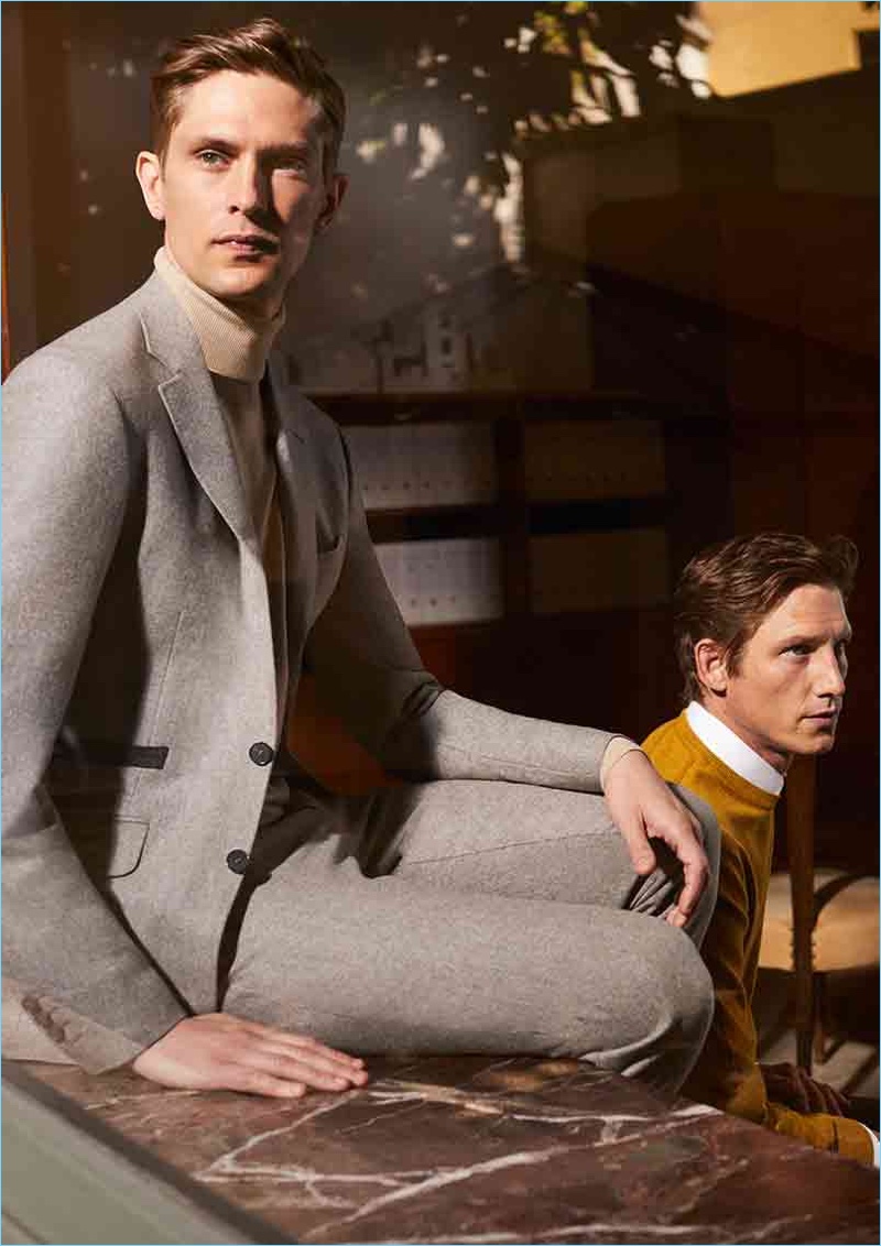 Models Mathias Lauridsen and Roch Barbot link up with Canali for fall-winter 2017.