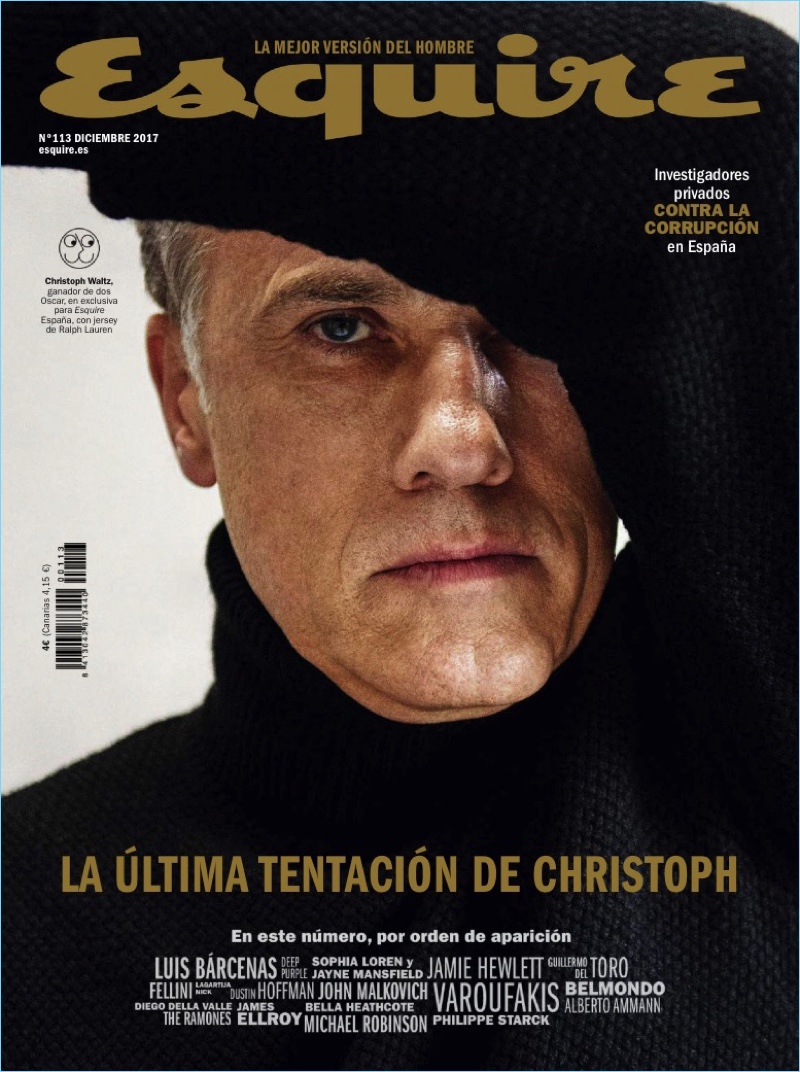 Christoph Waltz covers the December 2017 issue of Esquire España.