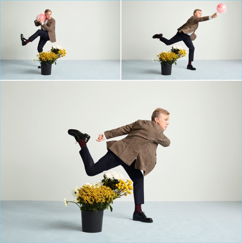 Actor Christoph Waltz wears an Incotex blazer, Sandro trousers, and AMI shoes. » Christoph Waltz Stars in Quirky Mr Porter Shoot, Talks Female James Bond & 'Georgetown' Actor Christoph Waltz wears an Incotex blazer, Sandro trousers, and AMI shoes.