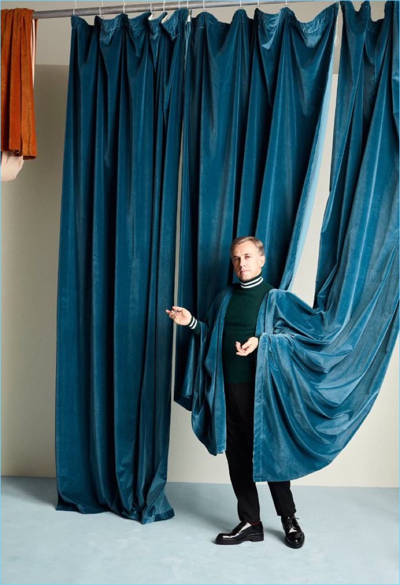 Giving a masterful performance, Christoph Waltz wears a Todd Snyder sweater, Lanvin trousers, and AMI shoes. » Christoph Waltz Stars in Quirky Mr Porter Shoot, Talks Female James Bond & 'Georgetown' Giving a masterful performance, Christoph Waltz wears a Todd Snyder sweater, Lanvin trousers, and AMI shoes.