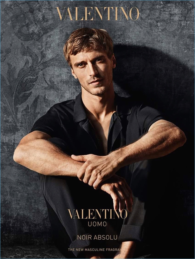 Clément Chabernaud fronts Valentino's Uomo Noir Absolu fragrance campaign.
