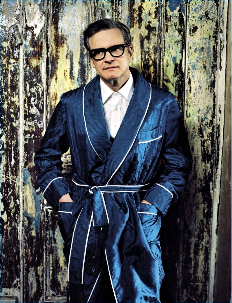 Actor Colin Firth lounges in a silk robe by Tom Ford. » Colin Firth & Rupert Everett Cover L'Uomo Vogue, Talk 'The Happy Prince' Actor Colin Firth lounges in a silk robe by Tom Ford.