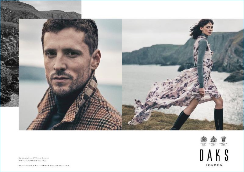 English model George Barnett joins Emma Appleton for Daks' fall-winter 2017 campaign.