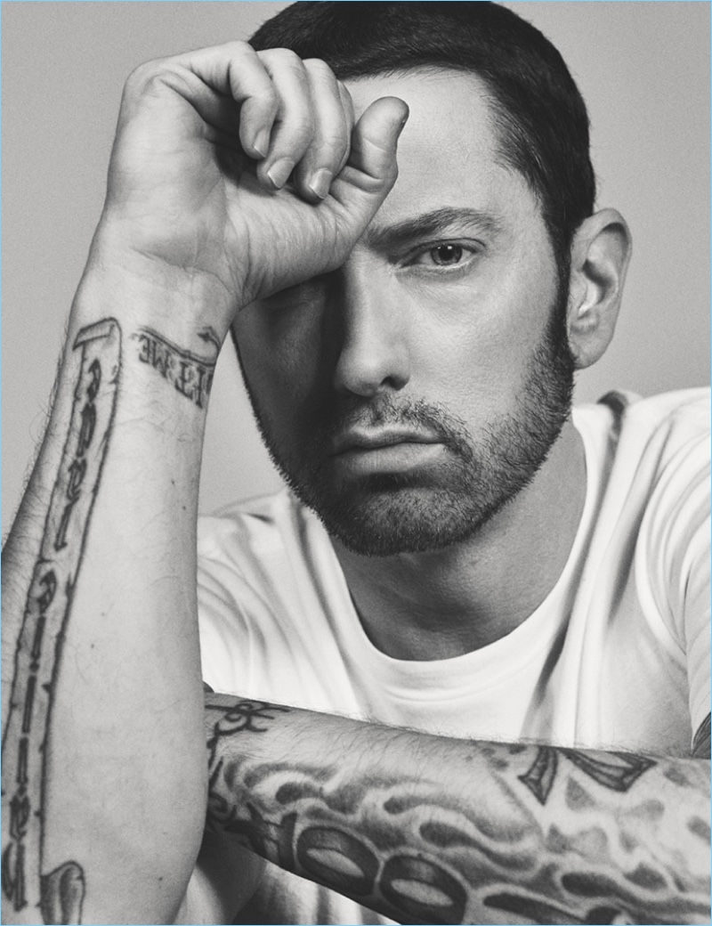 Interview's latest cover star, Eminem sits for a portrait.