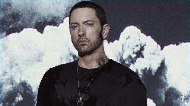 Eminem Covers Interview Magazine, Explains Why He Avoids the Spotlight Rapper Eminem wears a Goodlife t-shirt with AllSaints pants.