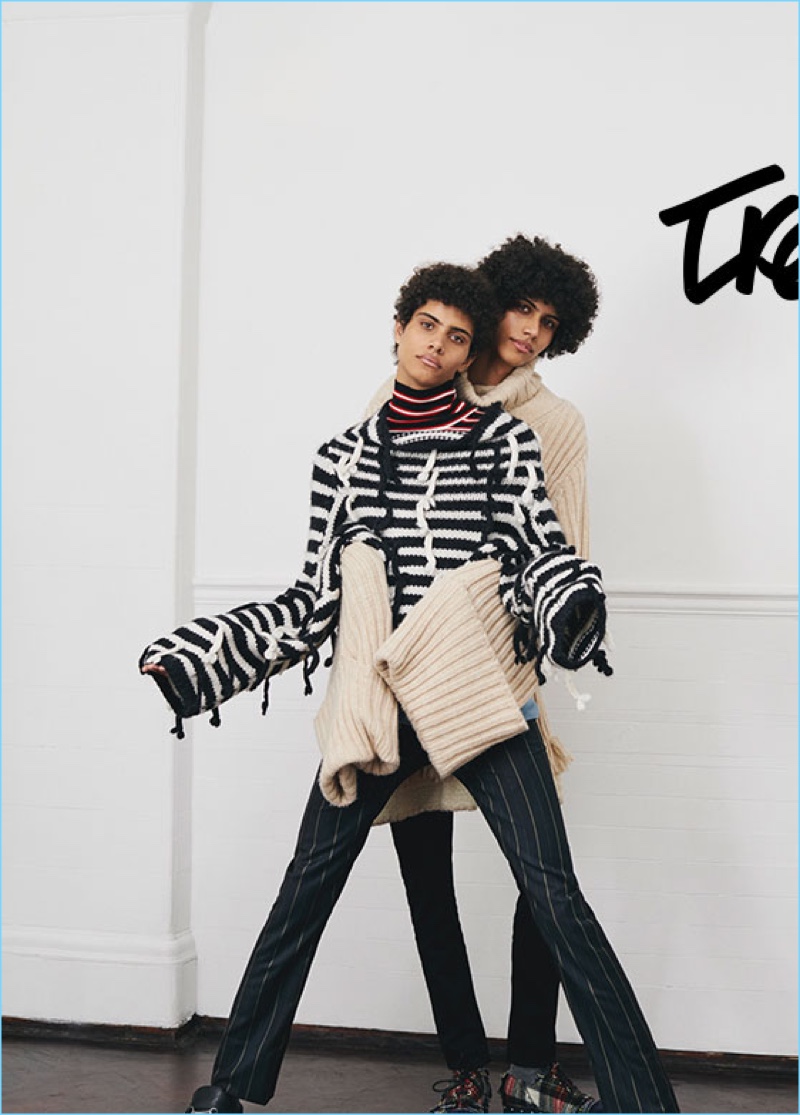 Trent and Piers Lafond wears sweaters by J.W. Anderson and Marni.