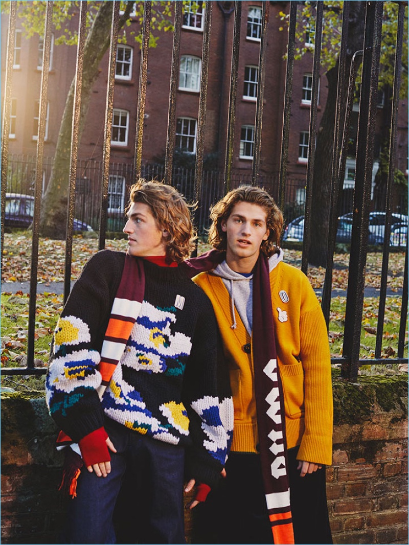 Connecting with photographer Alice Neale, Mason and Oliver Wright sport sweaters by Études and Dsquared2.