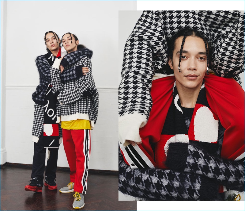 Embracing houndstooth, Clint and Lee sport sweaters from Haider Ackermann.