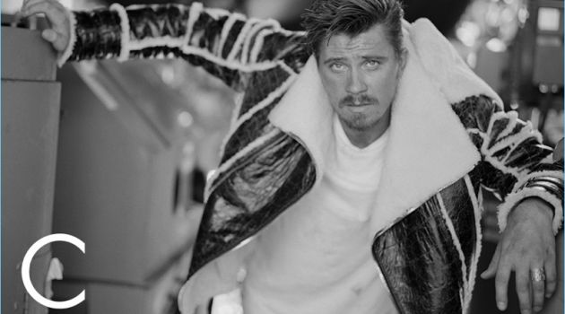 Garrett Hedlund Covers C for Men, Talks 'Mudbound' Actor Garrett Hedlund wears a Balmain jacket with a Buck Mason t-shirt.