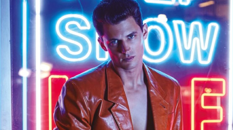 Garrett Neff Models Leather Looks for Glass Cover Shoot