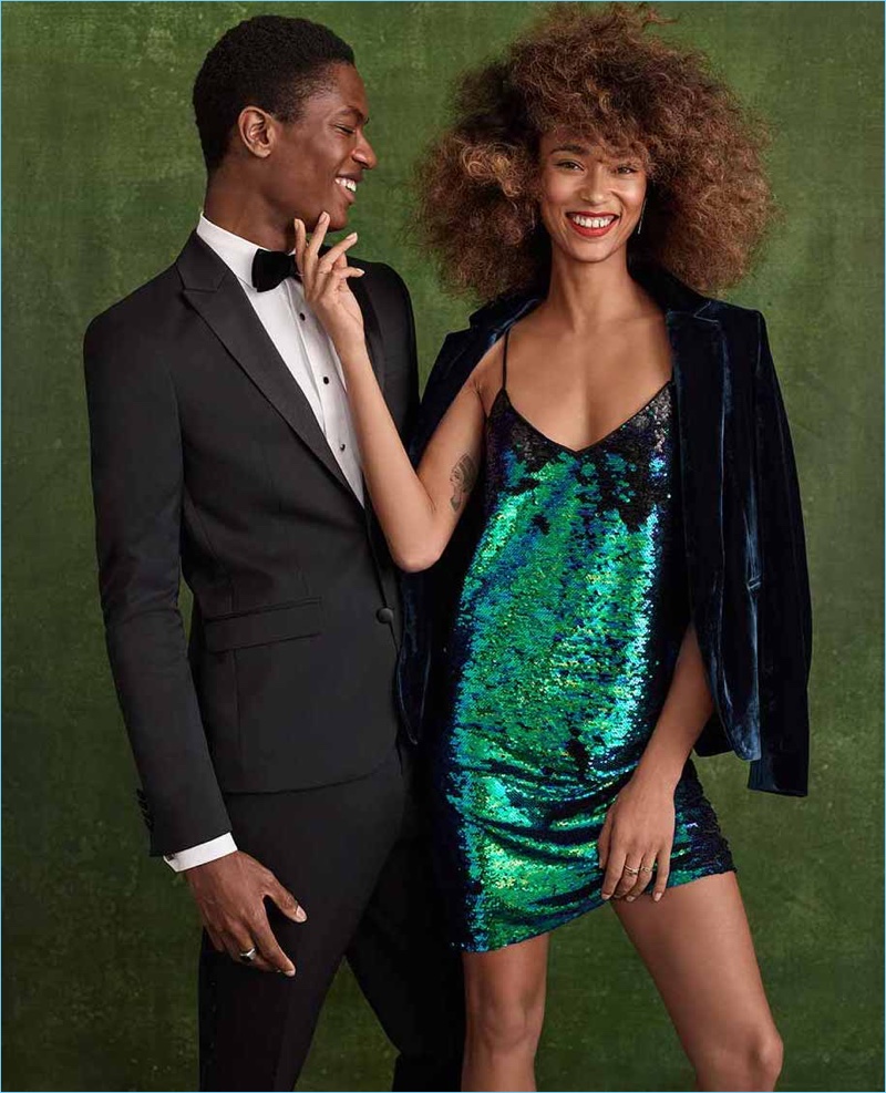 Simons enlists models Hamid Onifade and Anaïs Mali for its holiday 2017 catalog.