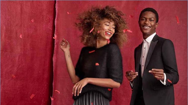 Models Anaïs Mali and Hamid Onifade celebrate the holidays with Simons.