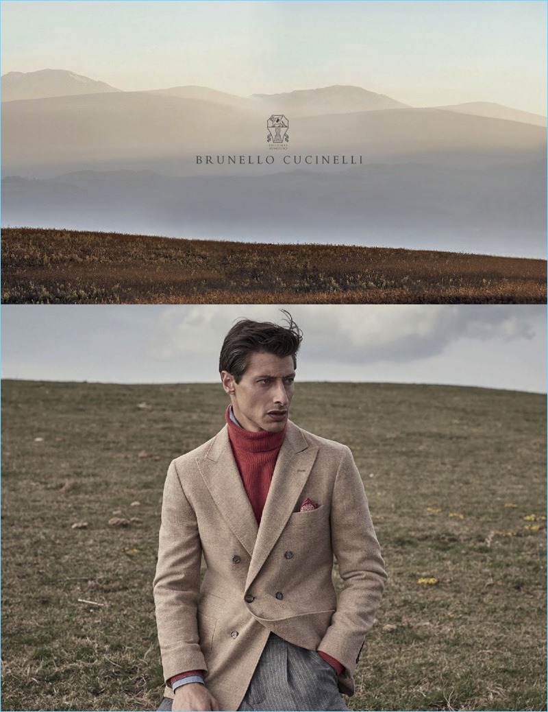 Jonas Mason dons a double-breasted coat for Brunello Cucinelli's fall-winter 2017 campaign. » Jonas Mason for Brunello Cucinelli Fall 2017 Campaign Jonas Mason dons a double-breasted coat for Brunello Cucinelli's fall-winter 2017 campaign.
