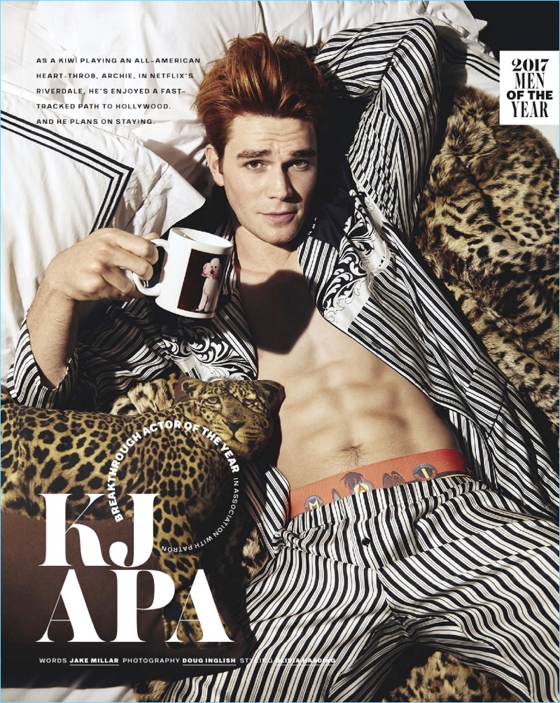 KJ Apa wears a look from Versace.