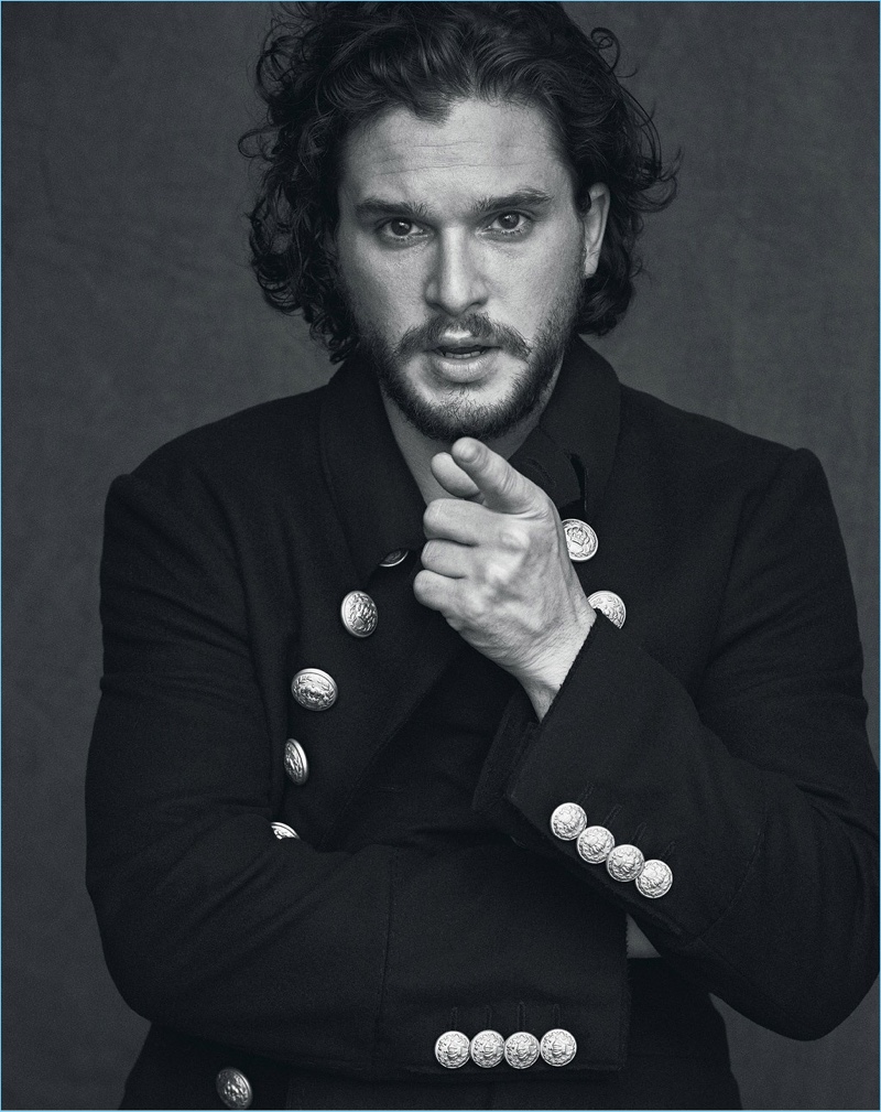 Game of Thrones star Kit Harington wears a Dolce & Gabbana coat.