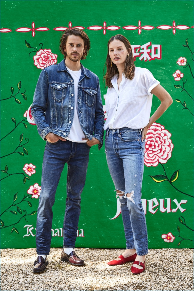 Models Jeremy Young and Sara Blomqvist front Levi's holiday 2017 outing.