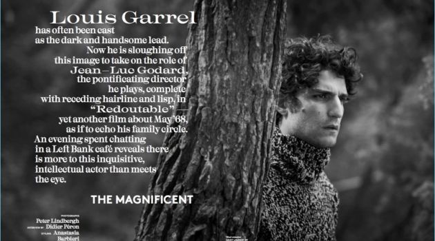 Louis Garrel Connects with Vogue Hommes Paris, Talks 'Redoutable' Louis Garrel wears a Saint Laurent sweater for Vogue Hommes Paris.