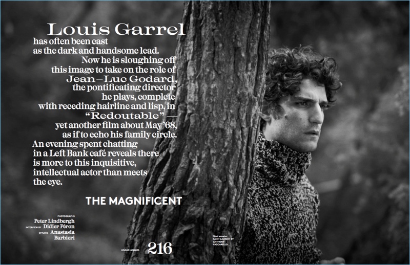 Louis Garrel wears a Saint Laurent sweater for Vogue Hommes Paris. » Louis Garrel Connects with Vogue Hommes Paris, Talks 'Redoutable' Louis Garrel wears a Saint Laurent sweater for Vogue Hommes Paris.