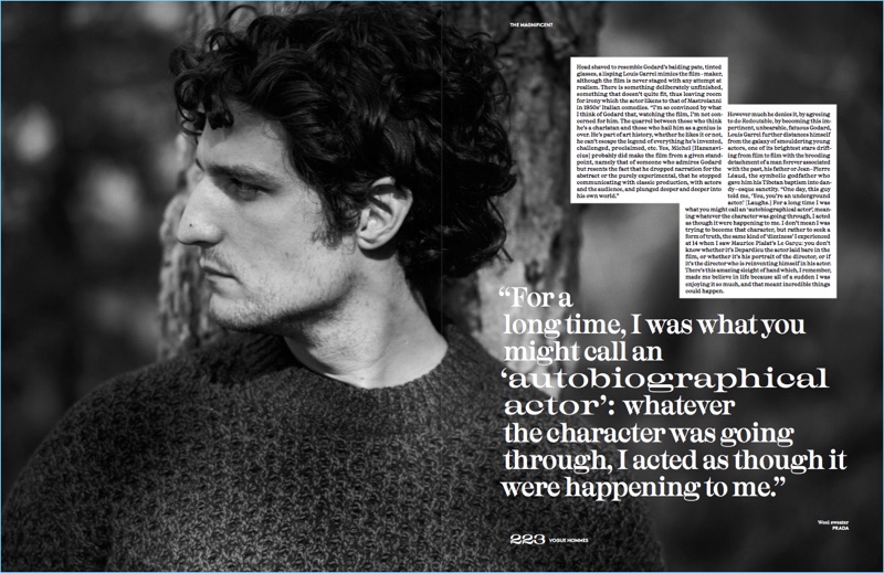 Actor Louis Garrel wears a Prada sweater. » Louis Garrel Connects with Vogue Hommes Paris, Talks 'Redoutable' Actor Louis Garrel wears a Prada sweater.