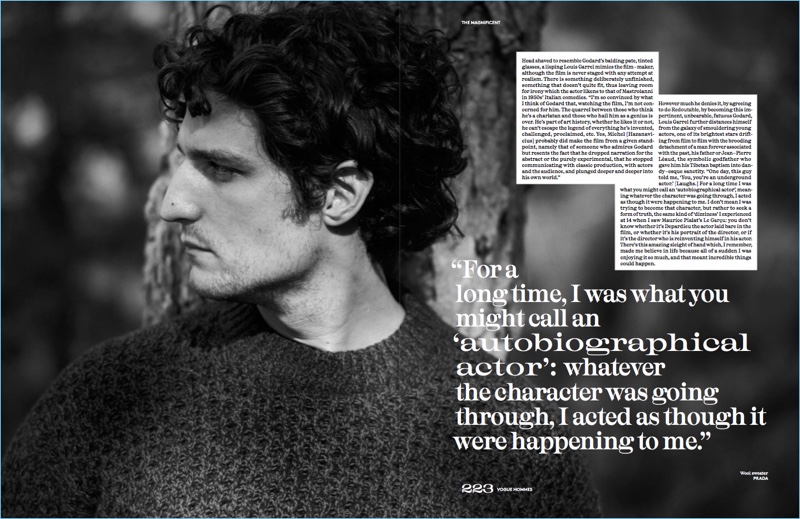 Actor Louis Garrel wears a Prada sweater.