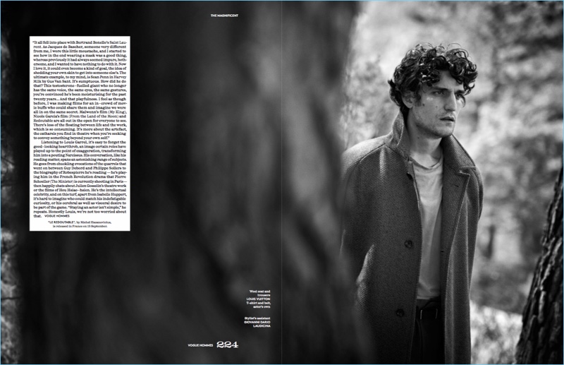Peter Lindbergh photographs Louis Garrel in a wool coat and trousers by Louis Vuitton. » Louis Garrel Connects with Vogue Hommes Paris, Talks 'Redoutable' Peter Lindbergh photographs Louis Garrel in a wool coat and trousers by Louis Vuitton.
