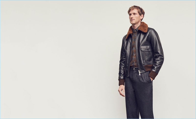 Bastiaan Ninaber wears a shearling bomber jacket by AMI with a Boglioli shirt and De Bonne Facture trousers.