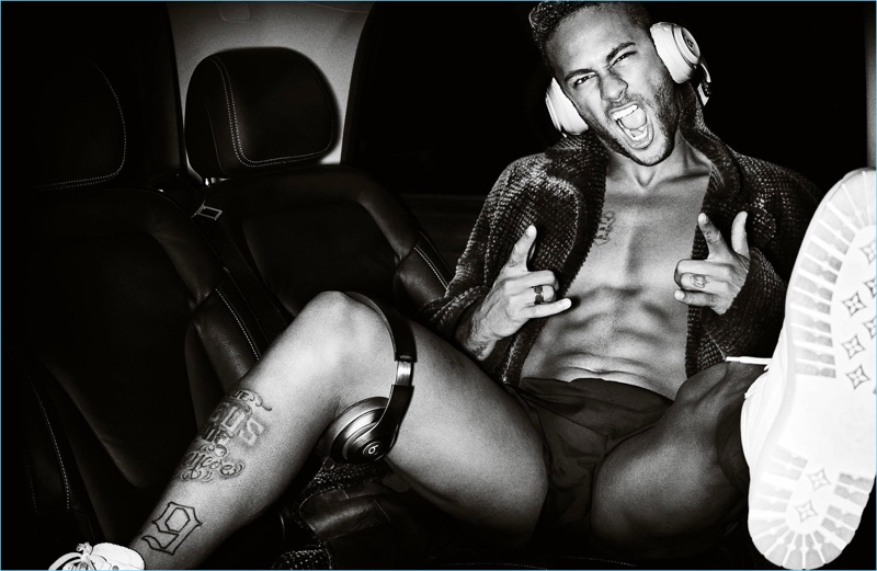 The life of the party, a shirtless Neymar Jr. poses for Man About Town. » Neymar Jr. Covers Man About Town, Shoots with Mario Testino The life of the party, a shirtless Neymar Jr. poses for Man About Town.