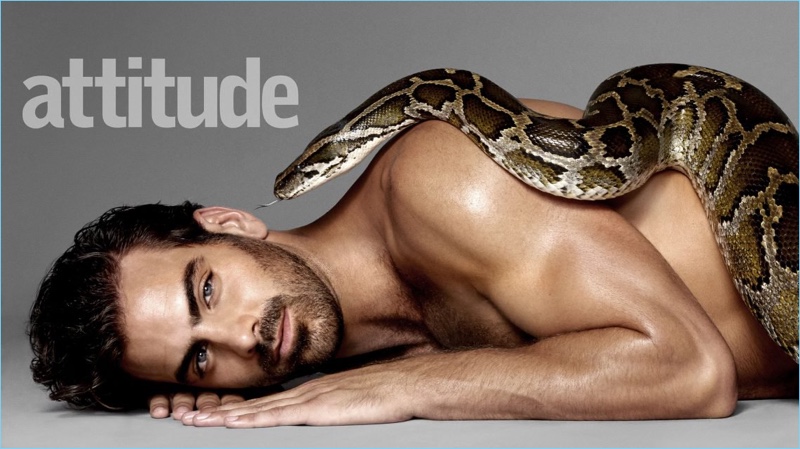 Yu Tsai photographs Nyle DiMarco with a snake for Attitude magazine.