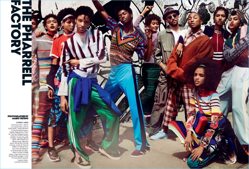 Mario Testino photographs Pharrell, JR, and models for the pages of Vogue.