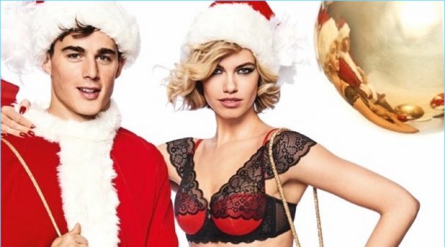 Models Pietro Boselli and Hailey Clauson celebrate the holiday season with Yamamay.